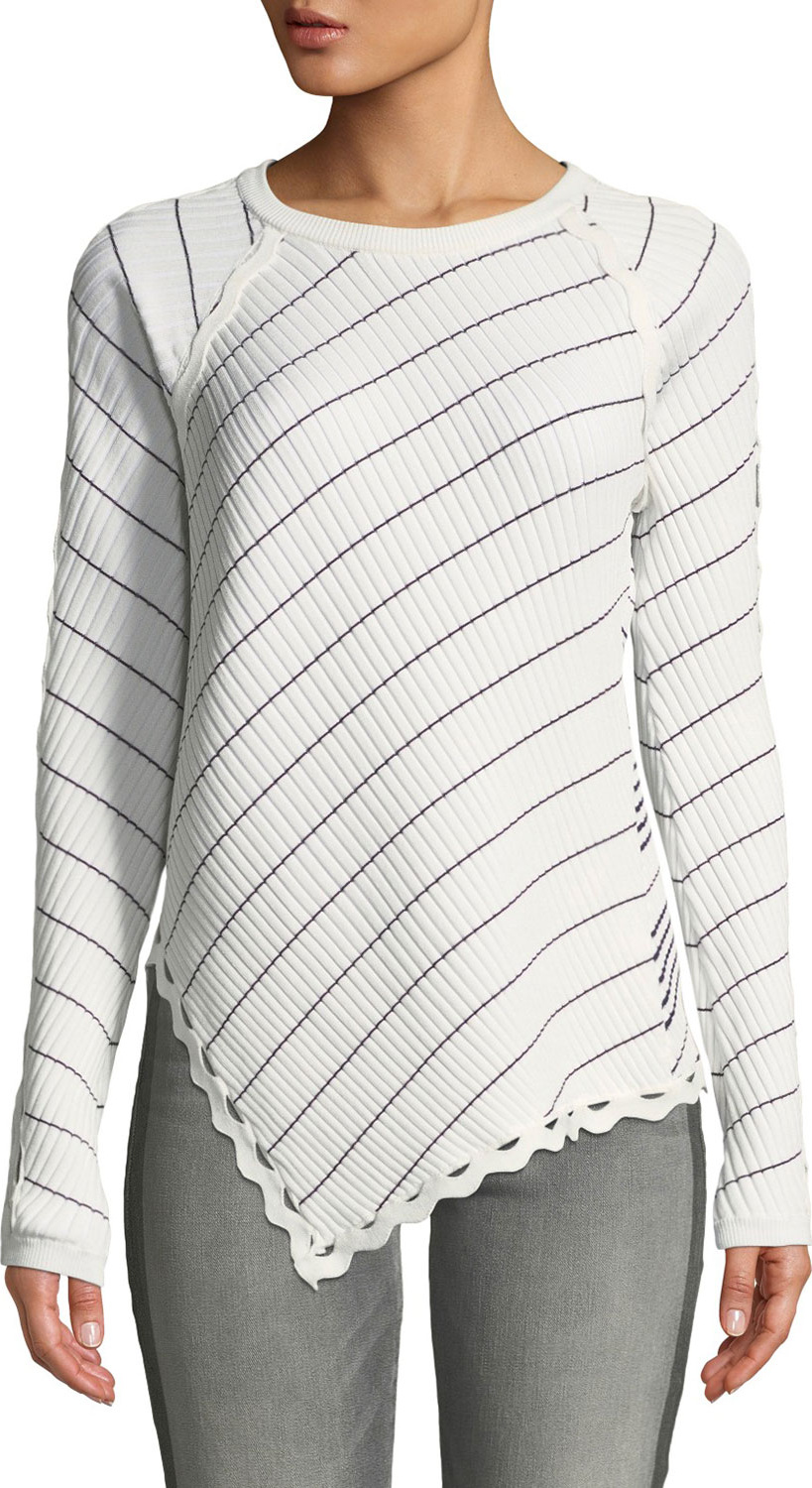 Jonathan Simkhai Zigzag-Trim Striped Long-Sleeve Asymmetrical Top