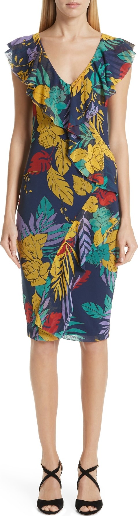 Fuzzi Floral Tulle Ruffle Dress