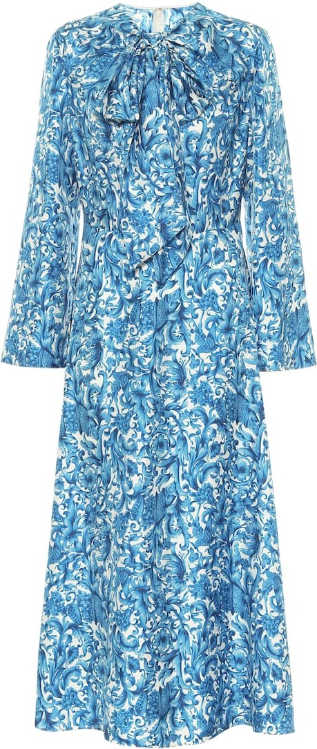 Valentino Printed silk-twill midi dress