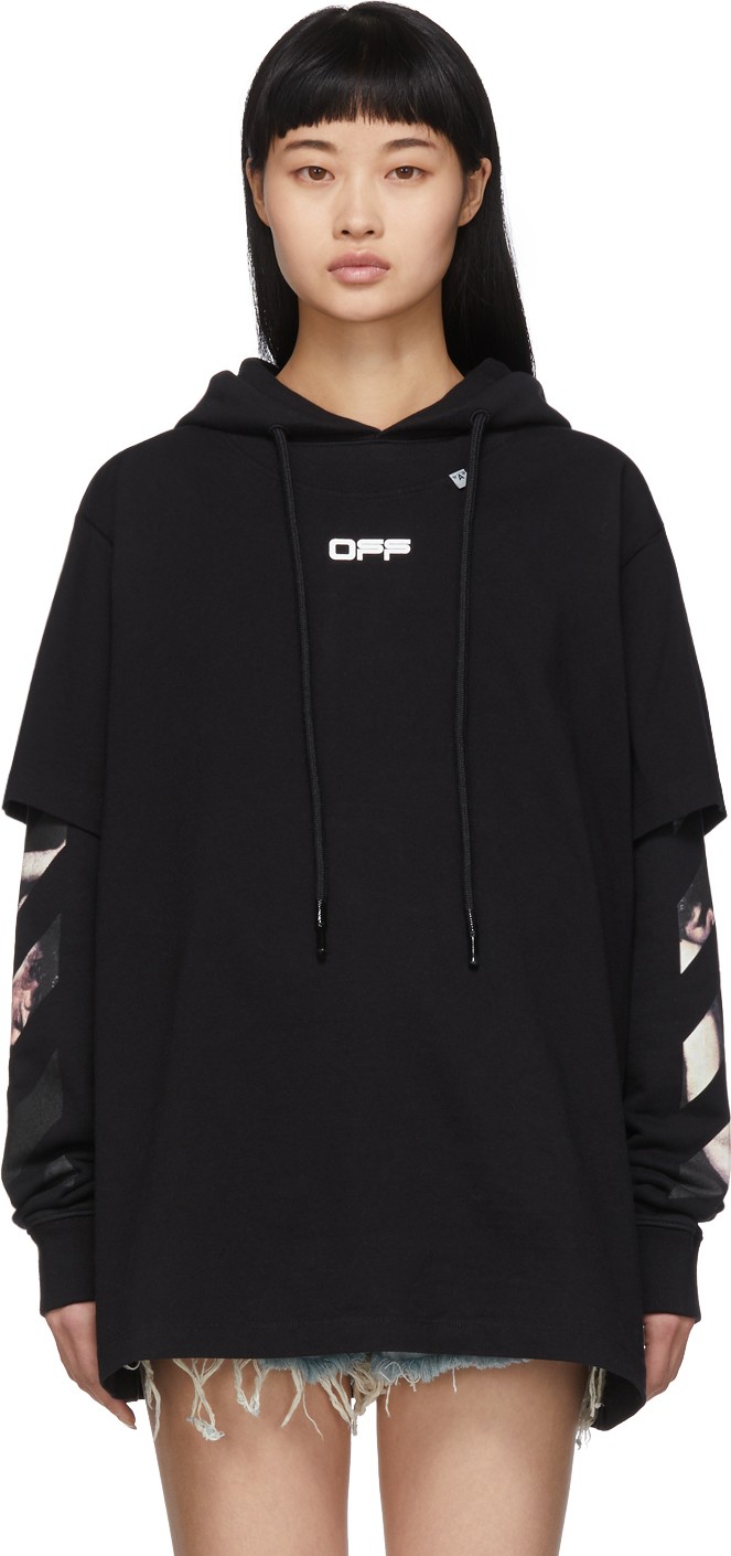 Off White Black Caravaggio Double Tee Hoodie