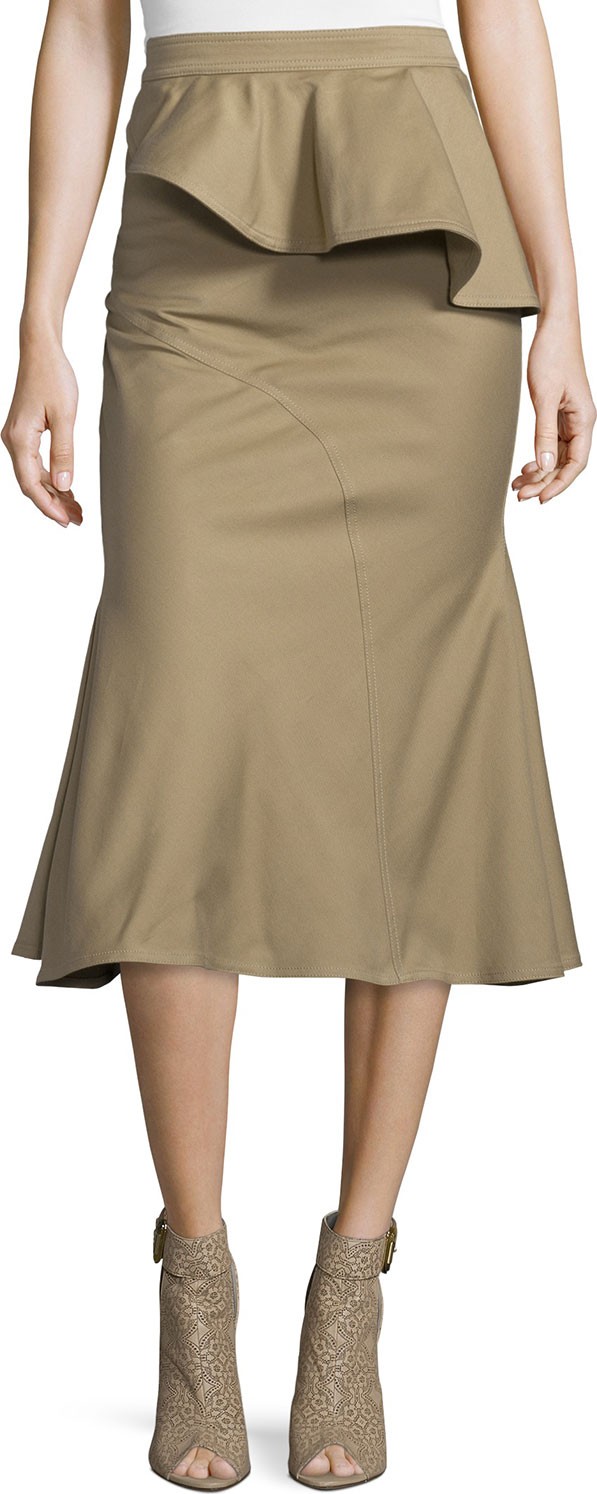 Givenchy High-Waist Peplum Drill Midi Skirt, Beige