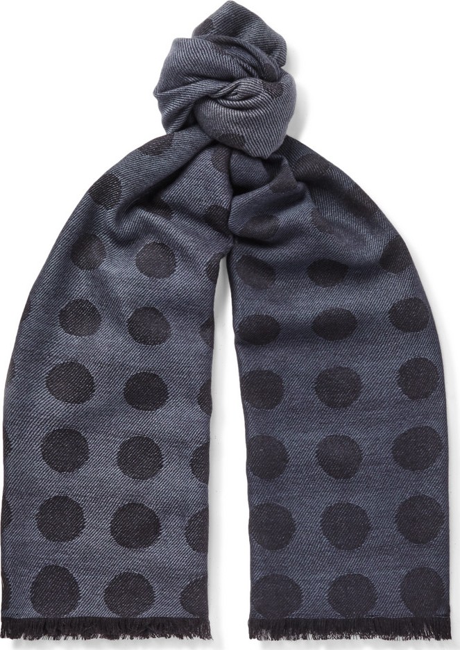 Paul Smith Fringed Polka-Dot Wool and Silk-Blend Jacquard Scarf