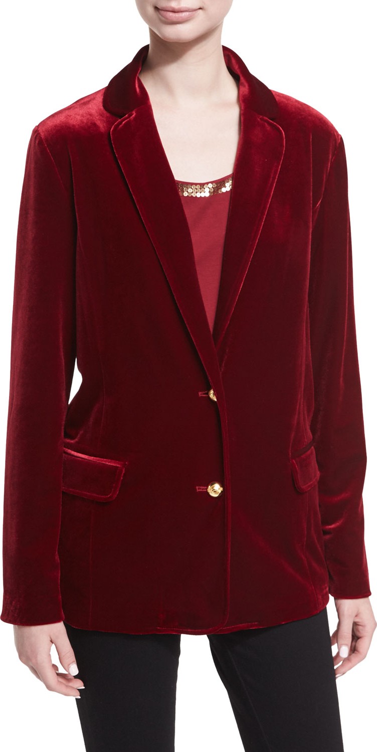 Joan Vass Stretch-Velvet Two-Button Blazer