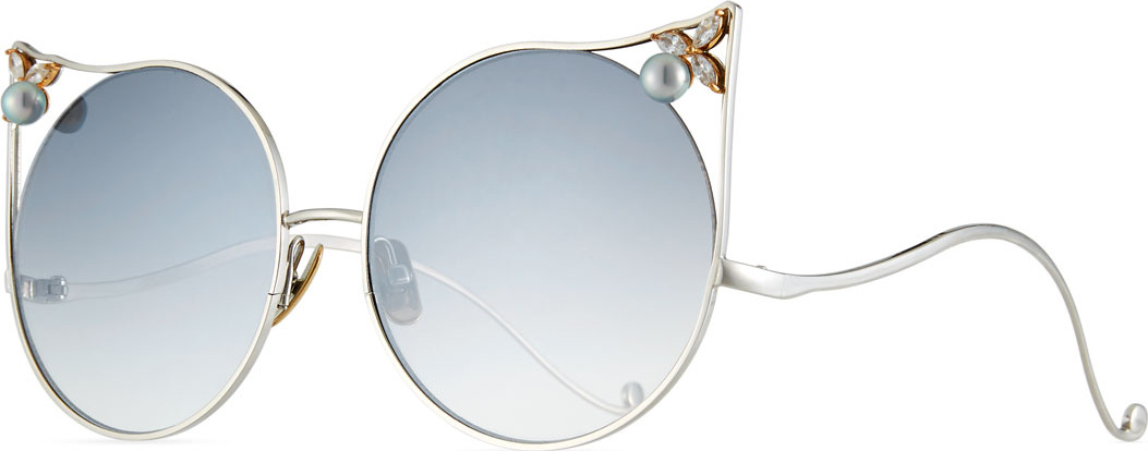 Anna Karin Karlsson The Moon Cat-Eye Sunglasses w/ Swarovski Crystal and Akoya Pearl Trim