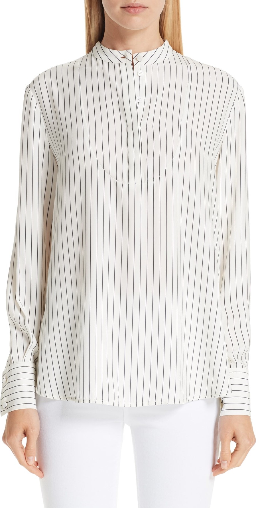 Co Stripe Silk Satin Split Back Top