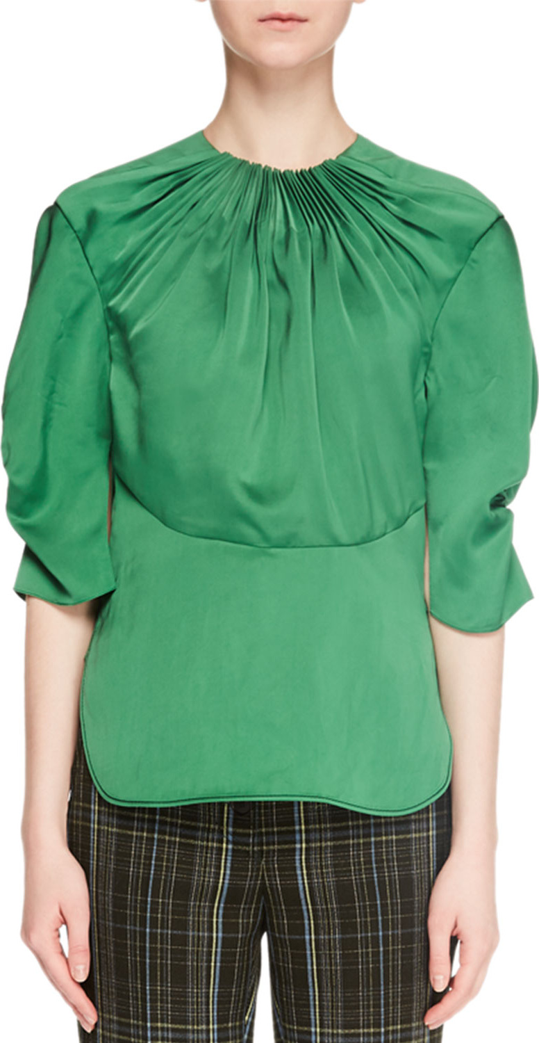 Carven Gathered Puff-Sleeve Blouse