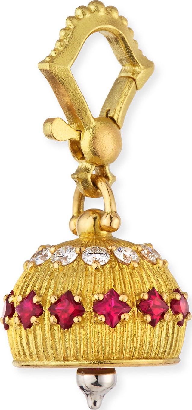 Paul Morelli 18k Diamond/Ruby Meditation Bell Pendant, 12mm