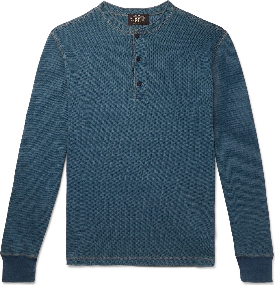 Rrl Slim-Fit Waffle-Knit Mélange Cotton Henley T-Shirt
