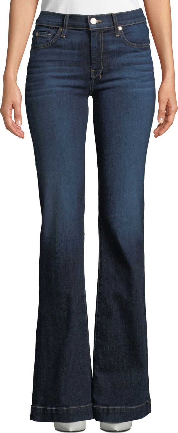 7 For All Mankind Dojo Flared-Leg Dark-Wash Jeans with "7" Pockets