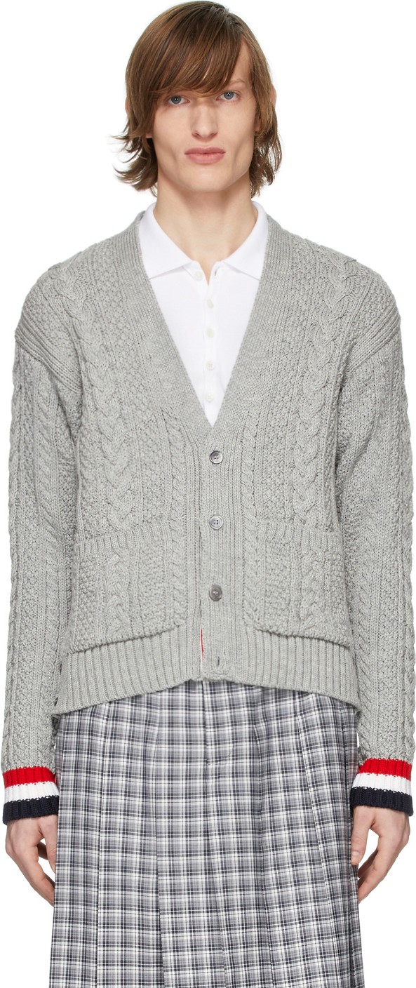 Thom Browne Grey Aran Classic Cardigan