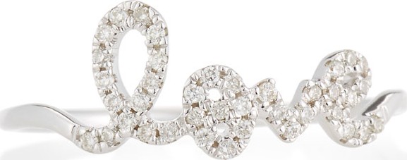 Sydney Evan 14k White Gold Diamond Love Script Ring, Size 6.5
