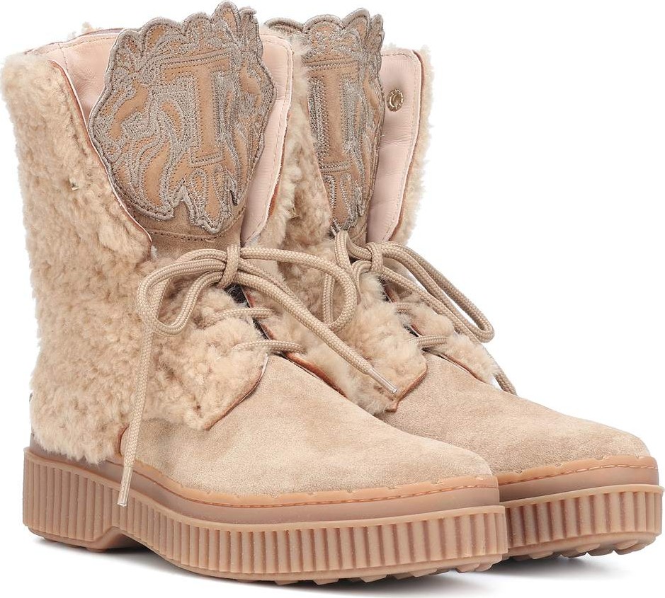 Tod's Suede and sheepskin ankle boots