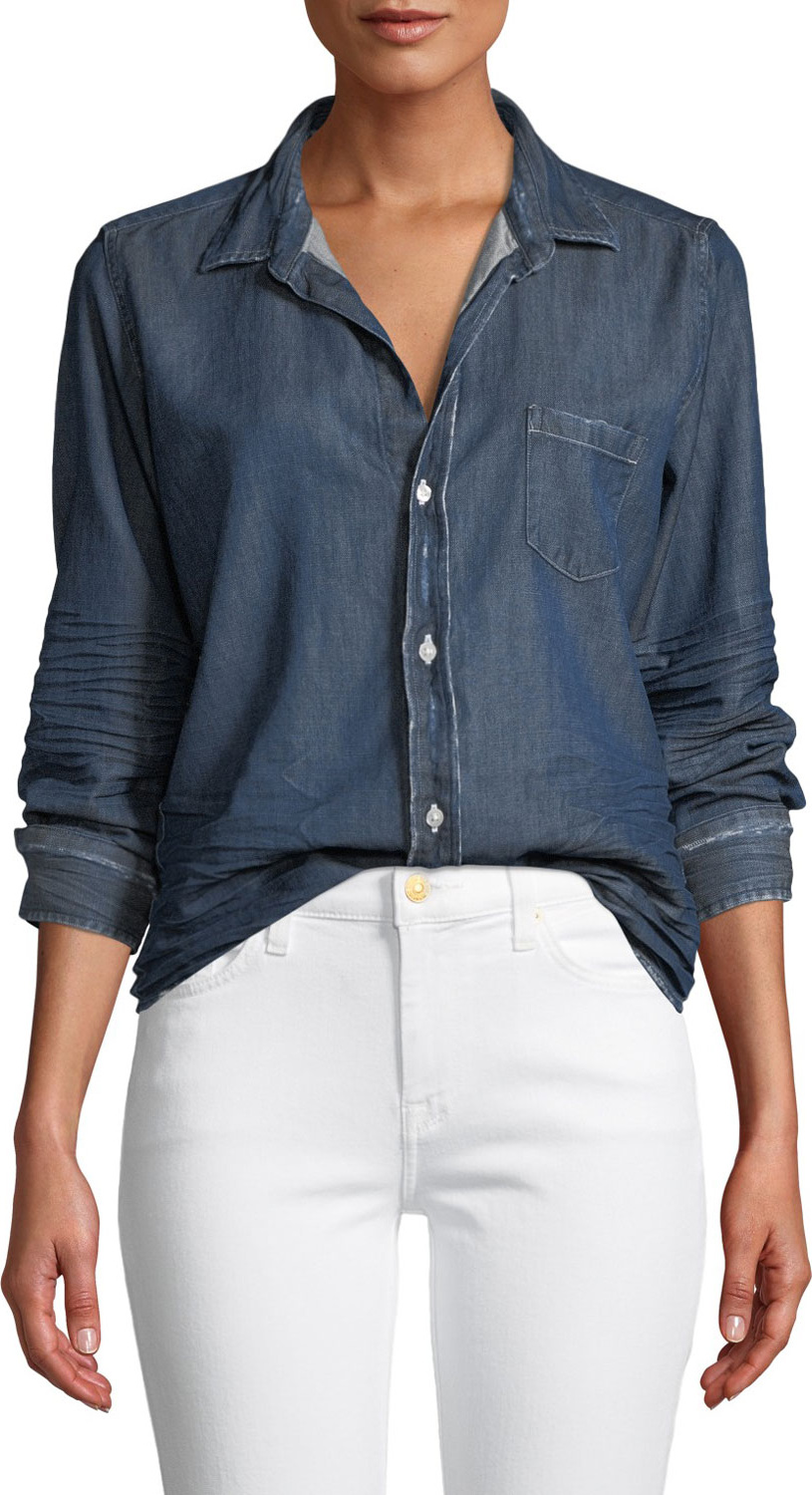 Frank & Eileen Barry Distressed Button-Front Cotton Denim Shirt