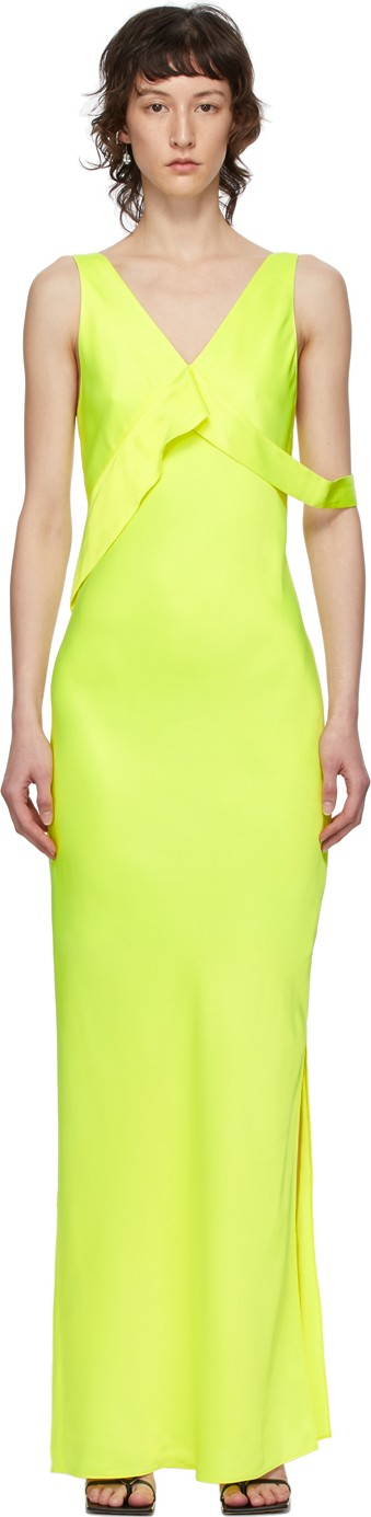Helmut Lang Yellow Double Satin Sash Dress