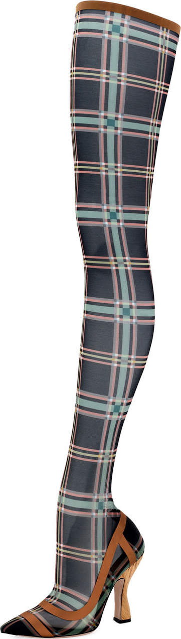 Fendi Runway Over-The-Knee Plaid Mesh Boot