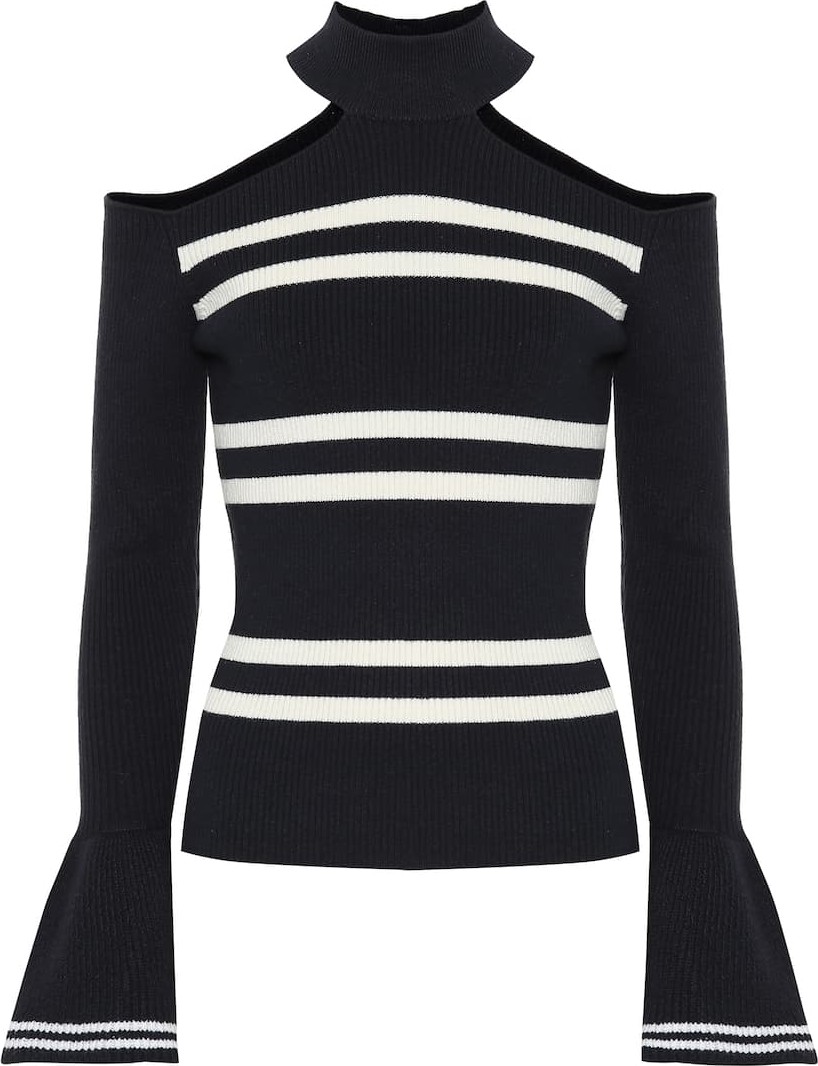 Self Portrait Striped cotton and wool sweater