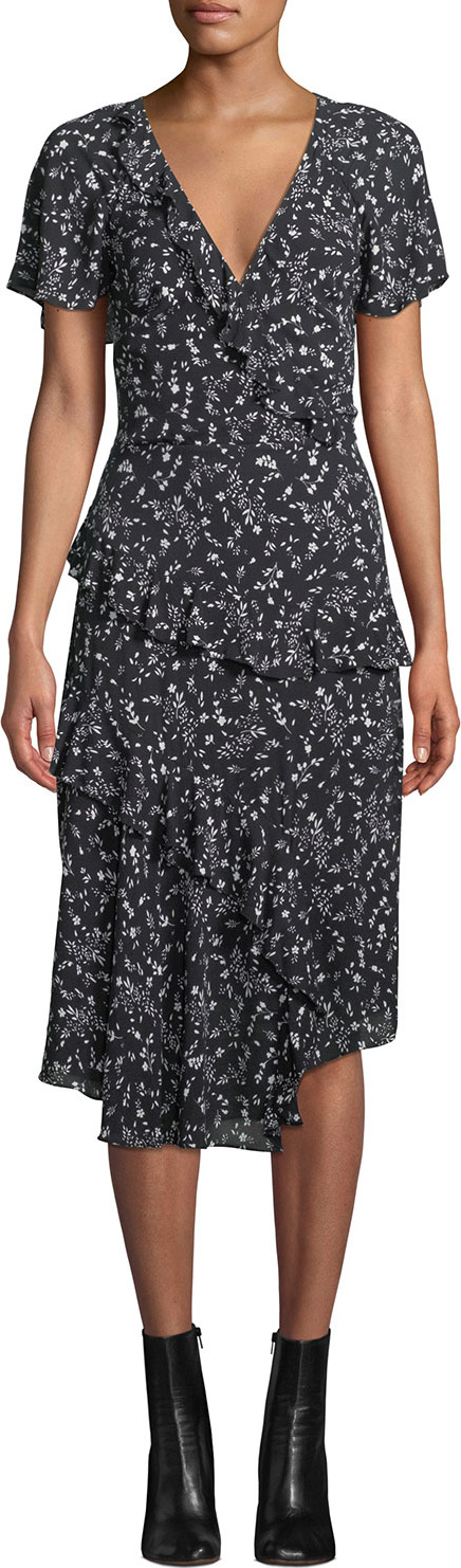 Joie Orita Ditsy Floral-Print Ruffle Midi Dress