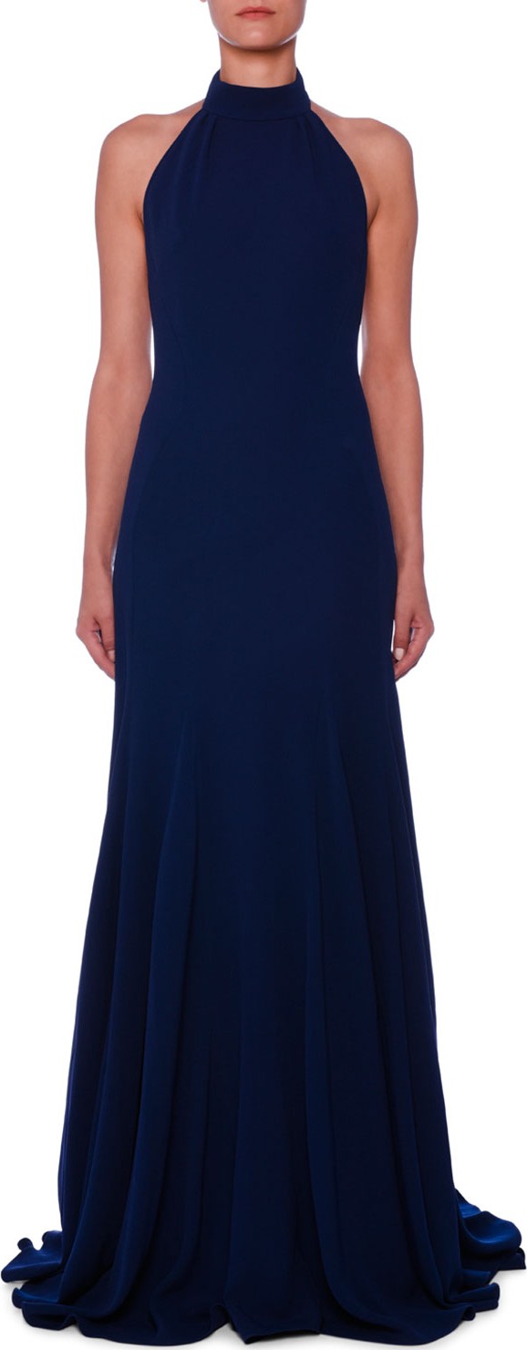 Stella McCartney Halter Open-Back A-Line Stretch-Cady Evening Gown