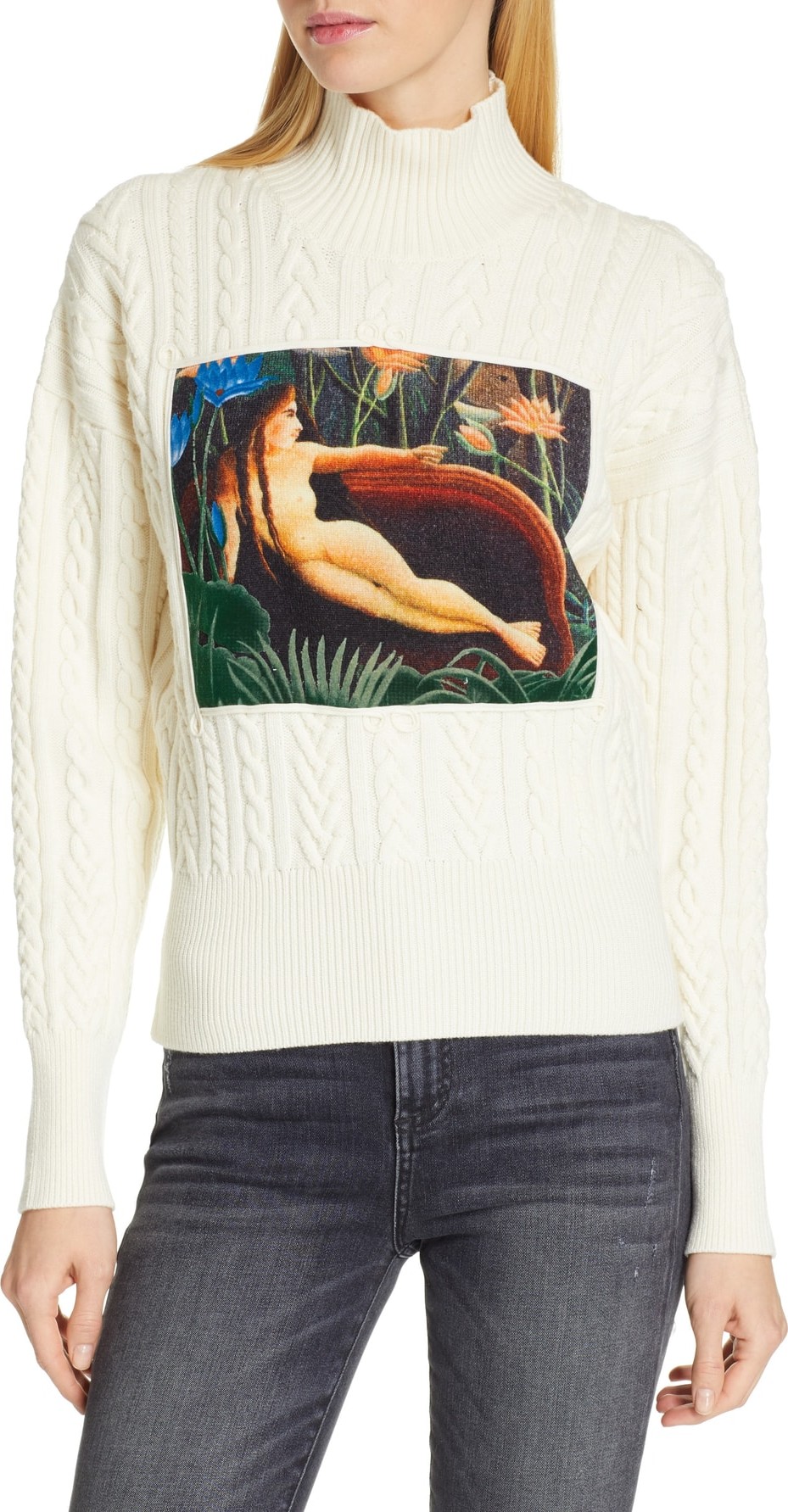 KENZO Painting Panel Cable Knit Wool Blend Sweater