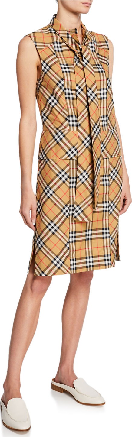 Burberry London England Luna Tie-Neck Check Dress