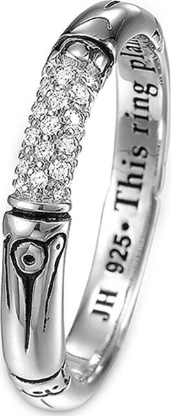 John Hardy Bamboo Silver Pave Diamond Slim Ring, Size 7