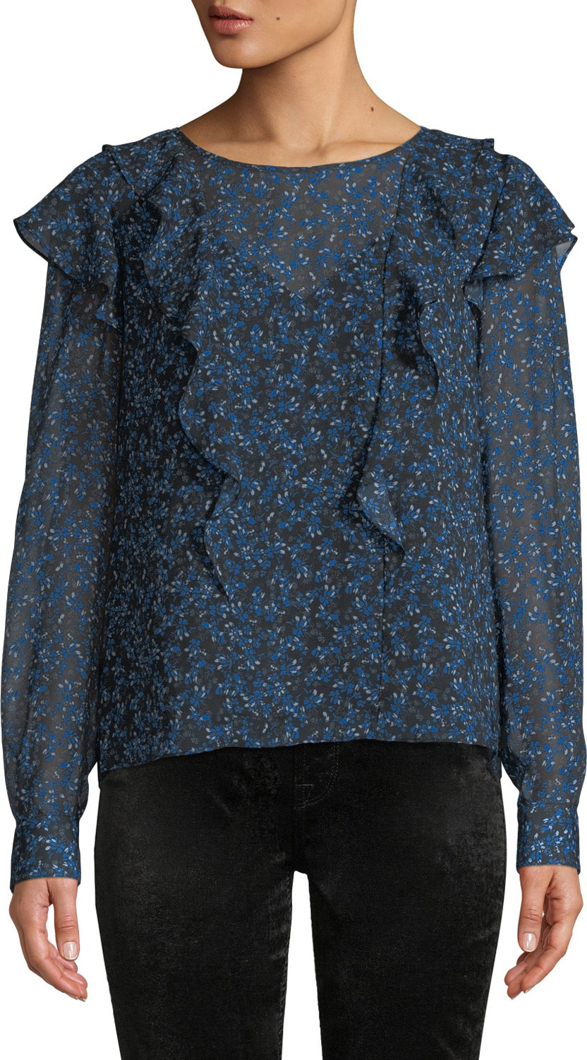 Parker Zuri Floral-Print Ruffle Long-Sleeve Top