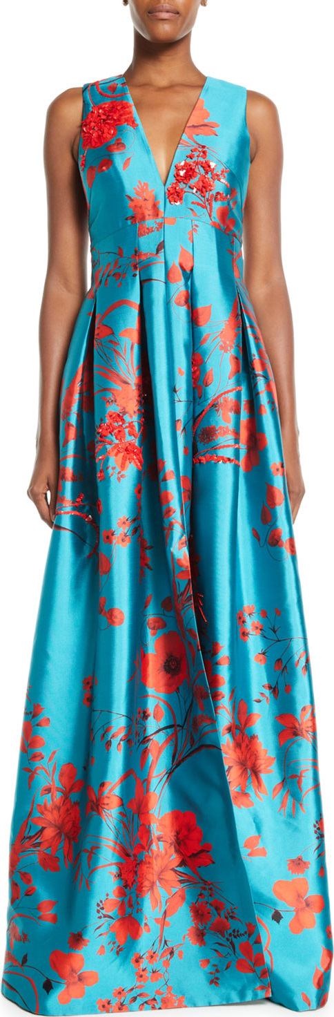Sachin & Babi Annisa Sleeveless Ball Gown w/ Embroidery