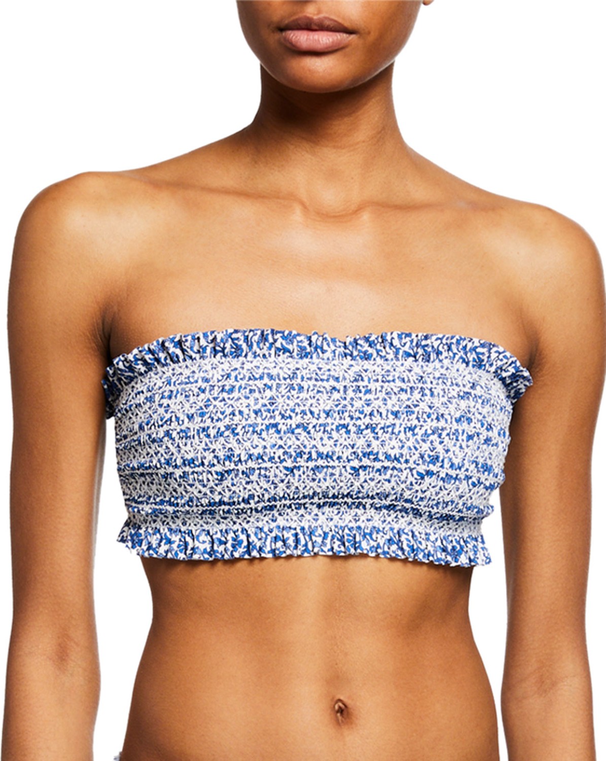 Tory Burch Costa Smocked Bandeau Bikini Top