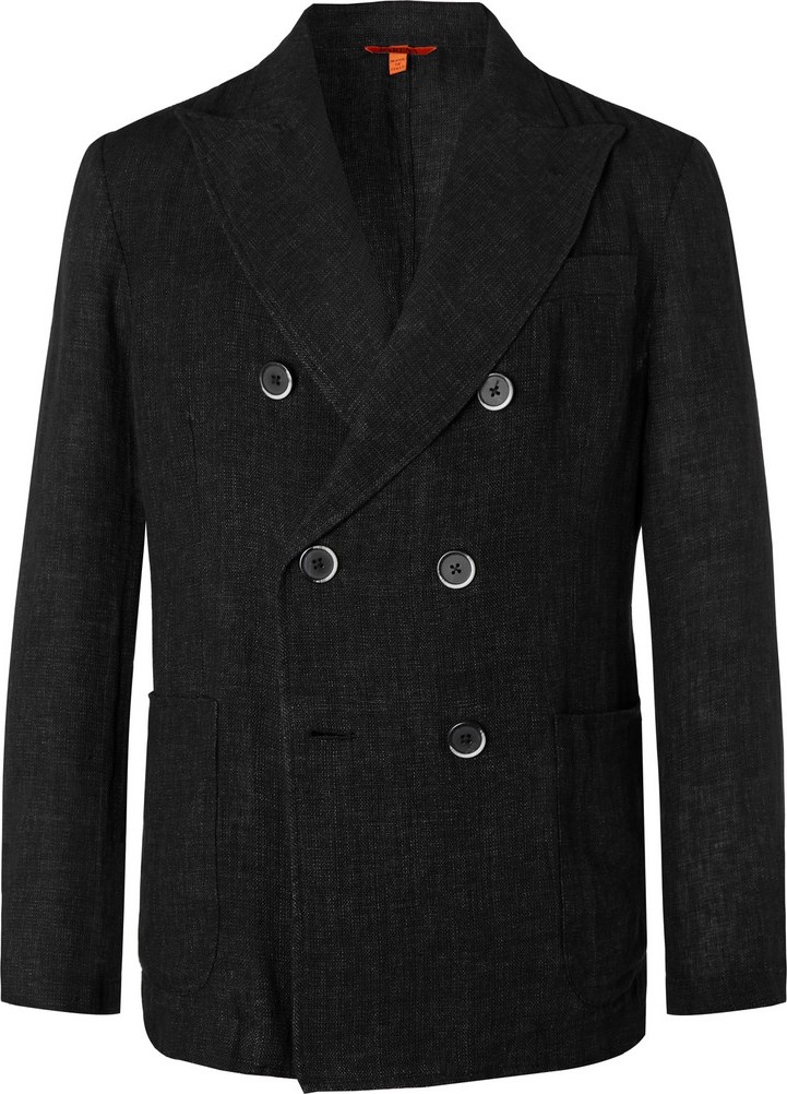 Barena Black Slim-Fit Unstructured Double-Breasted Mélange Linen and Cotton-Blend Blazer