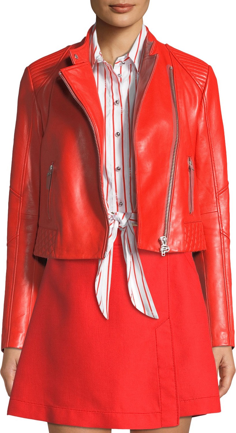 Pinko Cropped Leather Biker Jacket