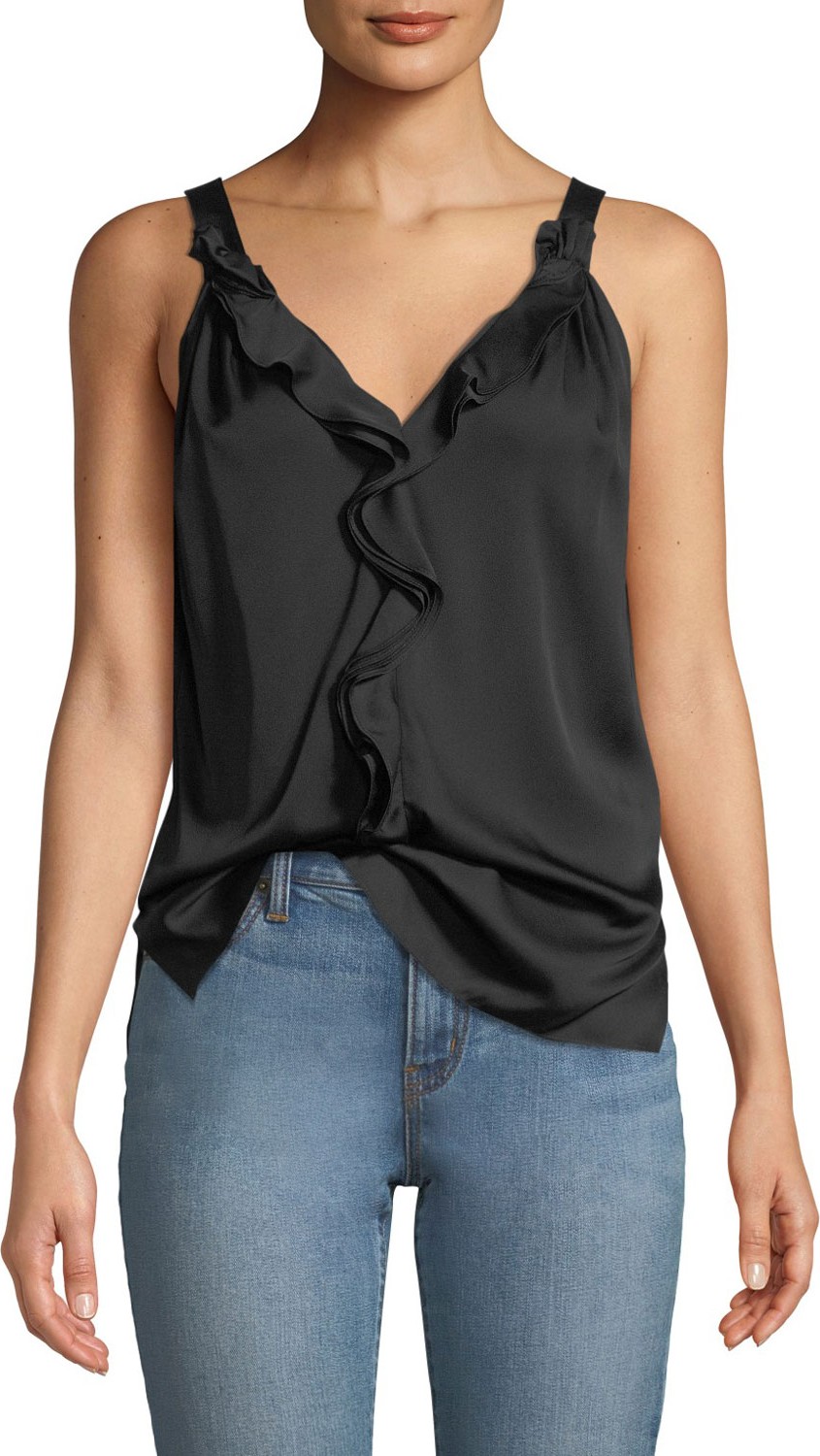 KOBI HALPERIN Rose Silk Top w/ Draped Ruffle Trim