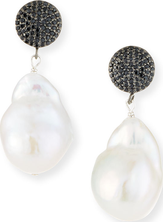 Margo Morrison Baroque Pearl Drop Earrings with Black Spinel