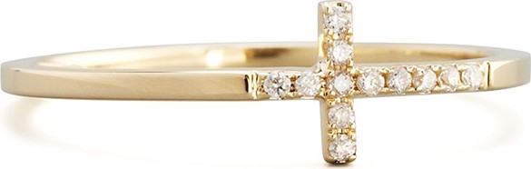 Sydney Evan 14k Gold Pave Diamond Cross Ring