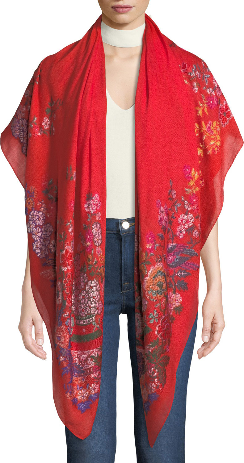 Etro Chinoiserie Floral Wool-Blend Scarf