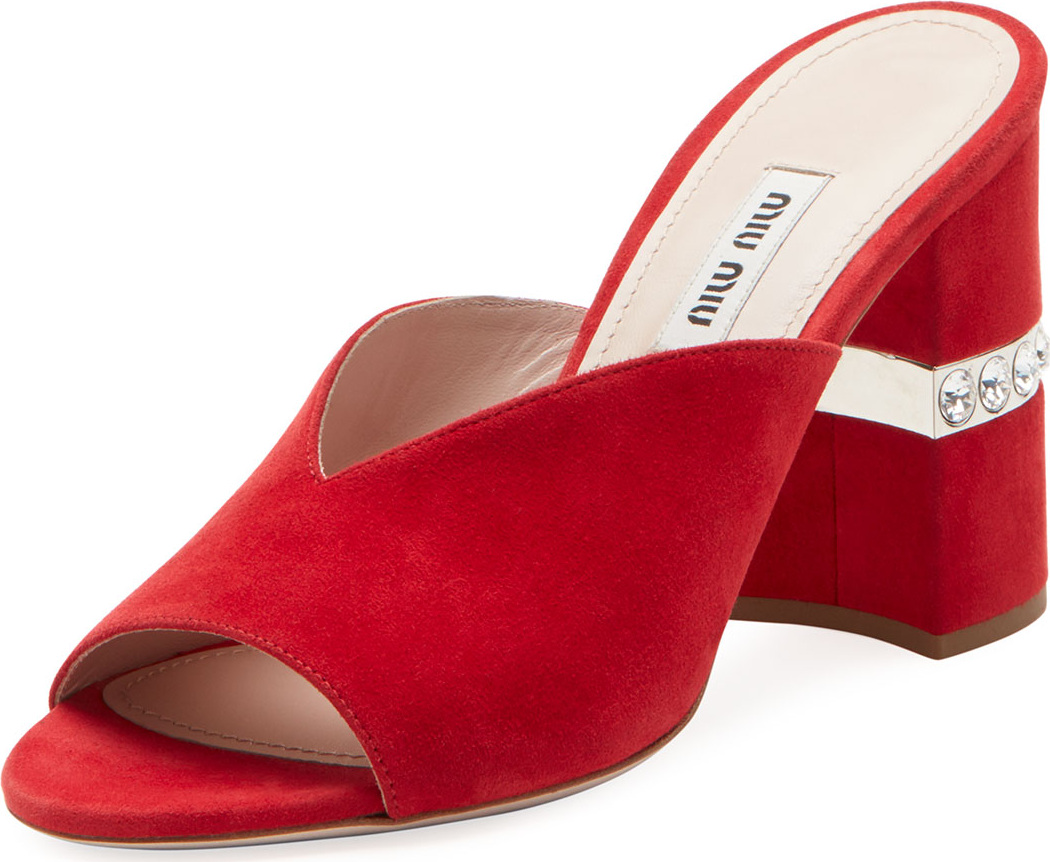 Miu Miu 85mm Block-Heel Suede Slide Sandal