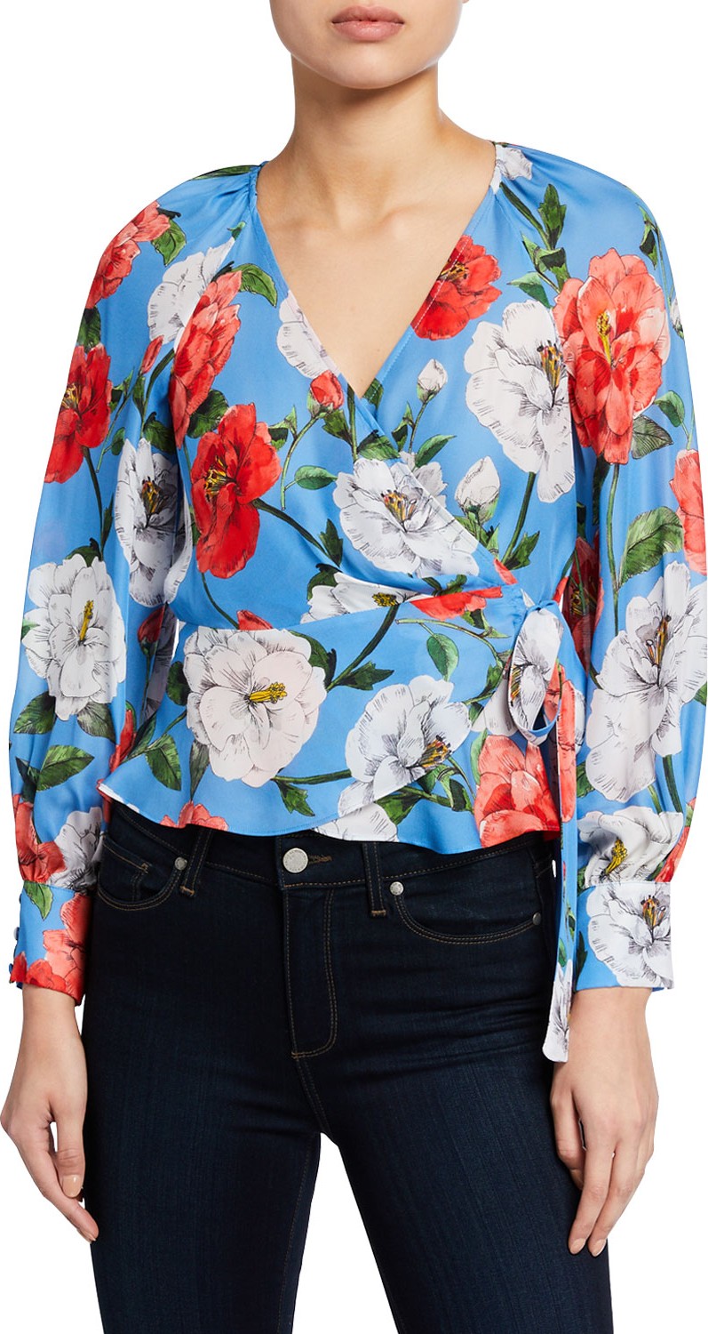 Parker Sheridan Floral Long-Sleeve Wrap Blouse