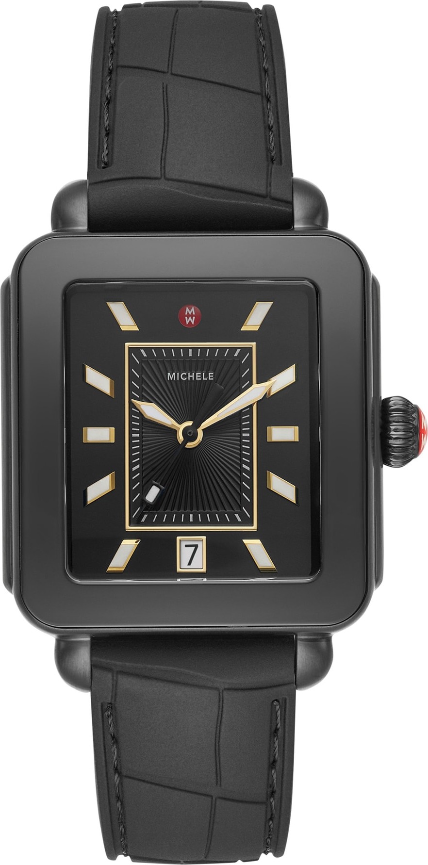 MICHELE Deco Sport Watch Head & Silicone Strap Watch, 34mm x 36mm