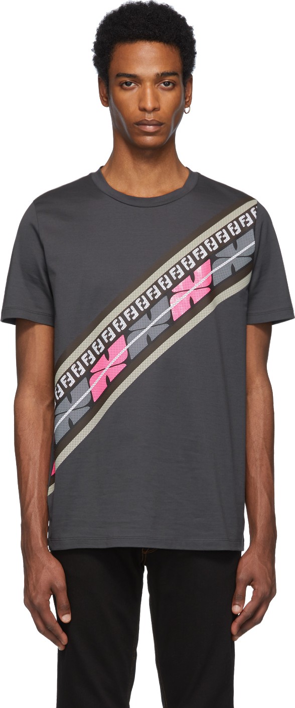 Fendi Grey & Pink 'Forever Fendi' Intarsia Print T-Shirt