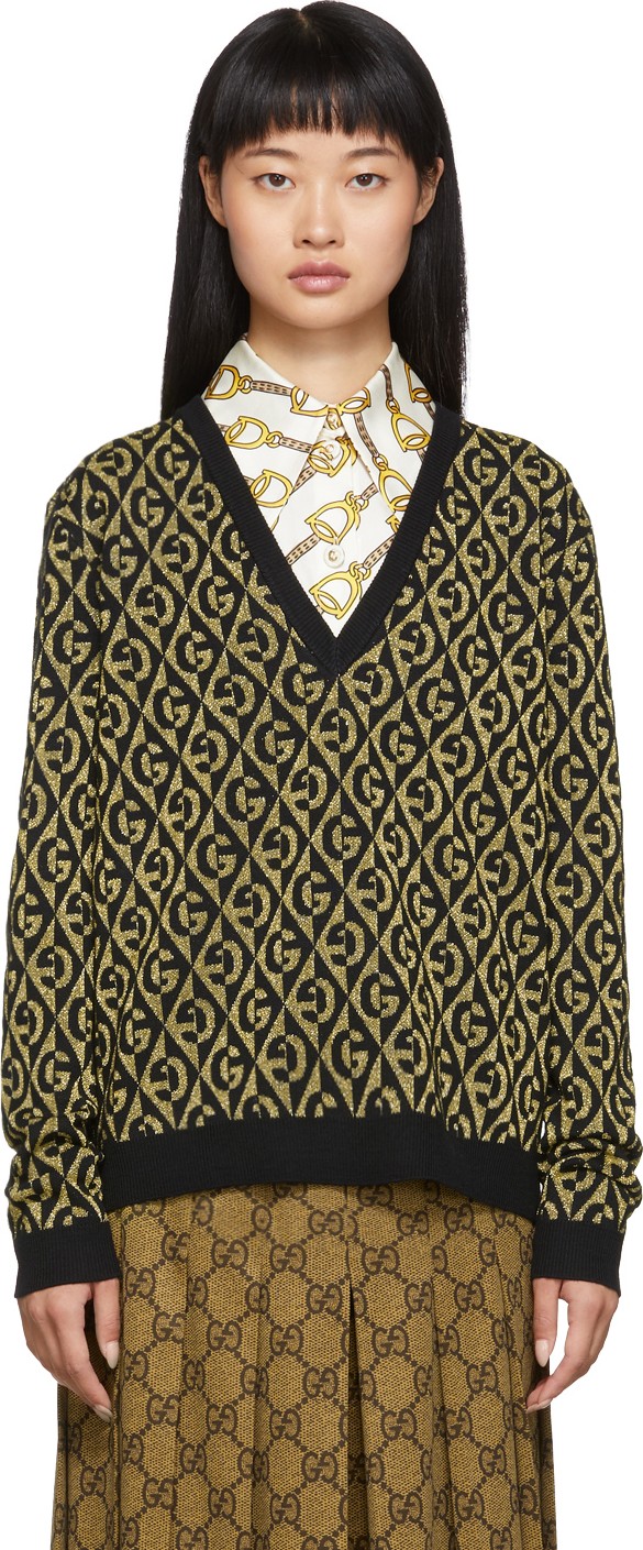 Gucci Gold & Black Lurex GG Sweater