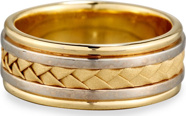 Eli Jewels Gents Woven 18K White & Yellow Gold Wedding Band Ring, Size 9.5