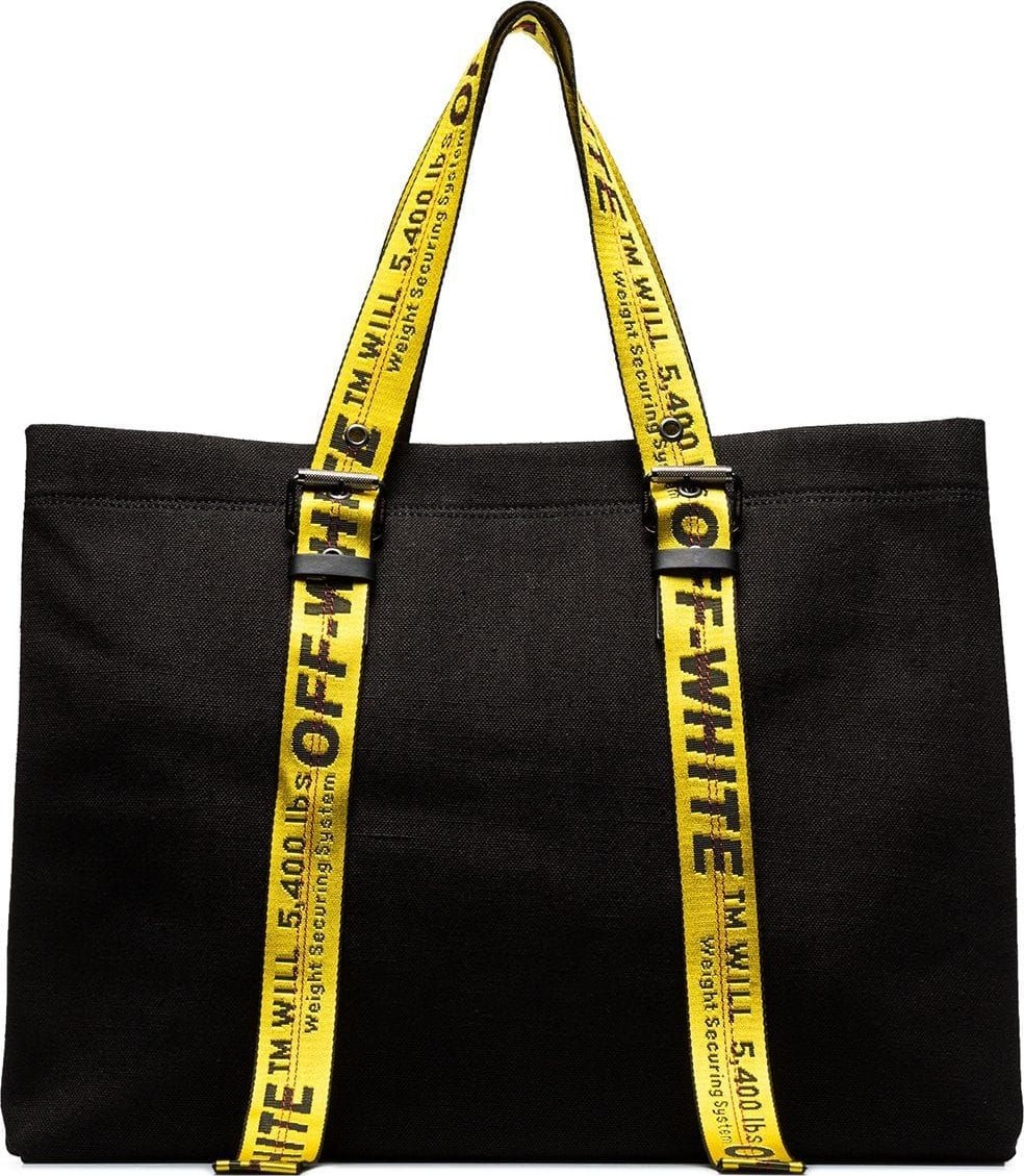 Off White logo handle cotton-canvas tote bag