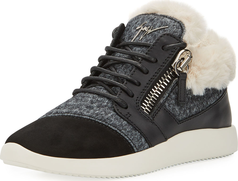 Giuseppe Zanotti Faux-Fur High-Top Trainer Sneakers