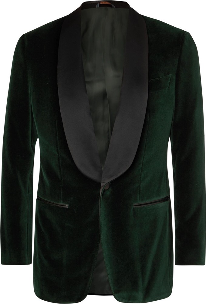 Thom Sweeney Dark-Green Slim-Fit Satin-Trimmed Cotton-Velvet Tuxedo Jacket