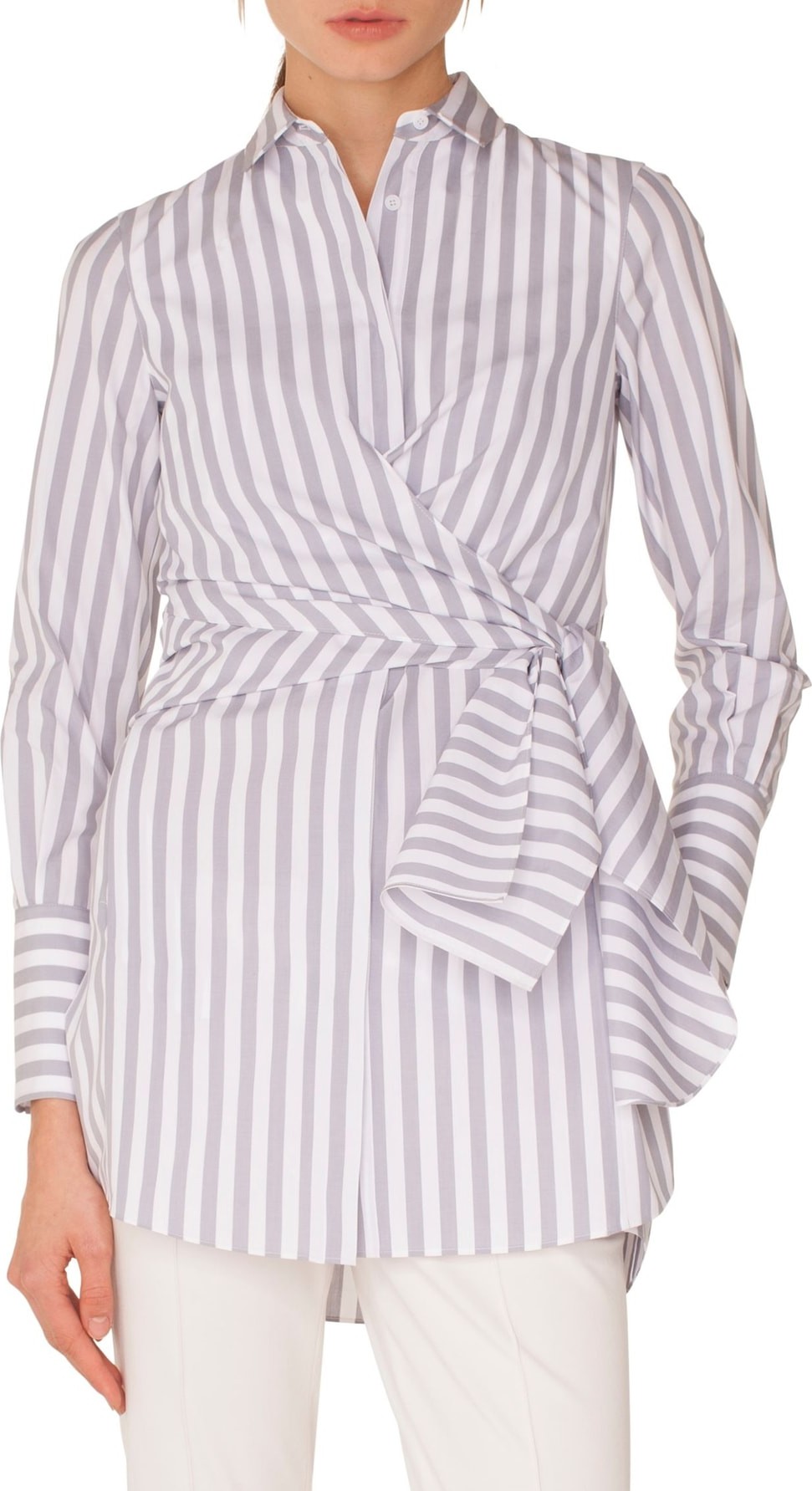Akris Punto Stripe Cotton Wrap Tunic