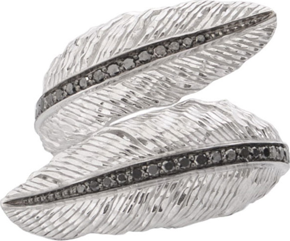 Michael Aram Sterling Silver Feather Bypass Ring with Diamonds