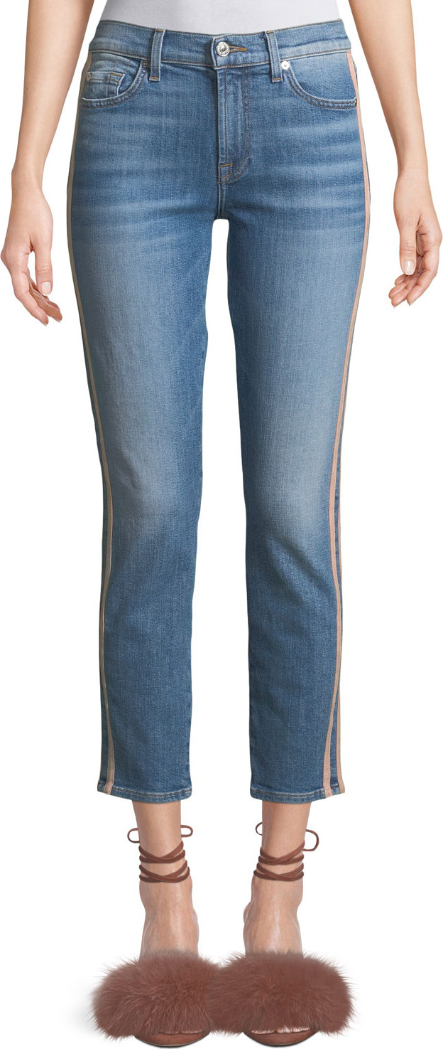 7 For All Mankind Roxanne Straight-Leg Ankle Jeans with Faux-Leather Stripes
