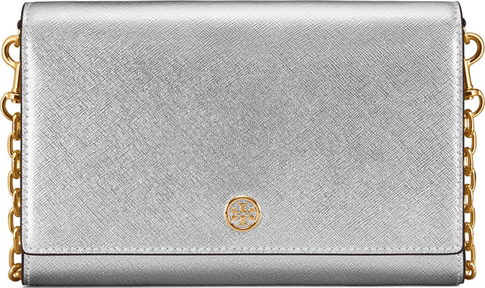 Tory Burch Robinson Metallic Leather Wallet on a Chain