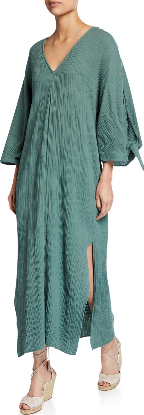 Mara Hoffman Tora V-Neck Crinkled Organic Cotton Caftan