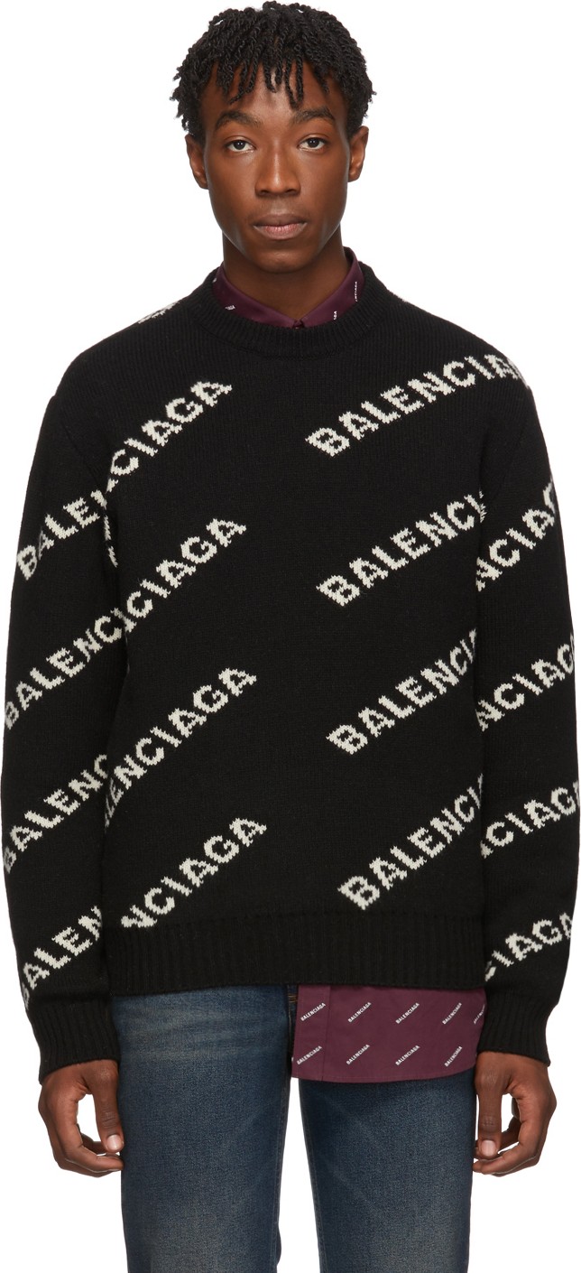 Balenciaga Black & White All Over Logo Sweater