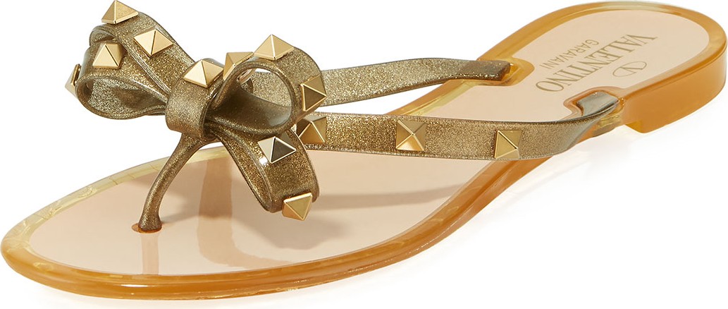 Valentino Rockstud Jelly Bow Thong Sandals